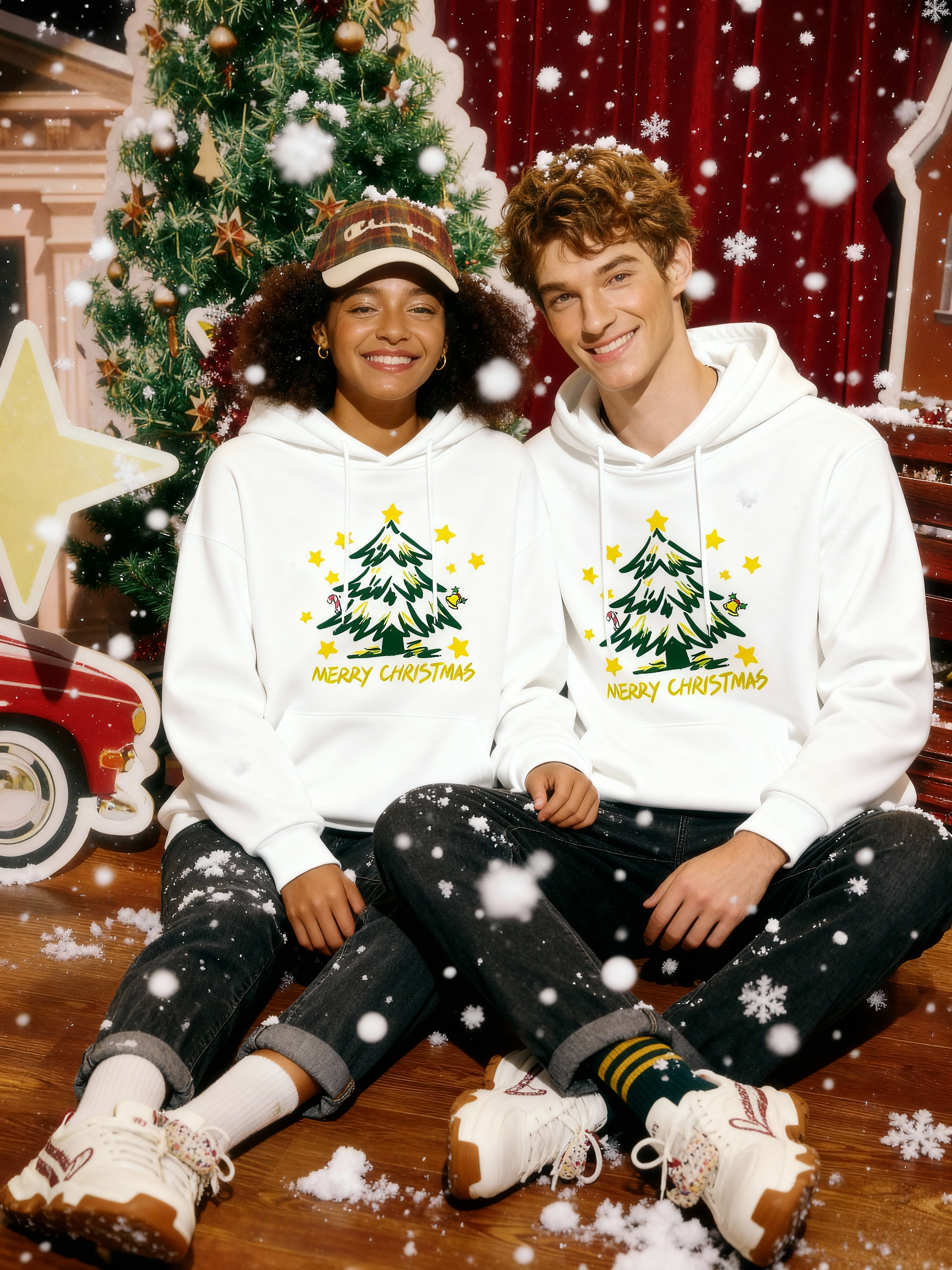 Christmas Retro “Tree & Stars” Graphic Hoodie