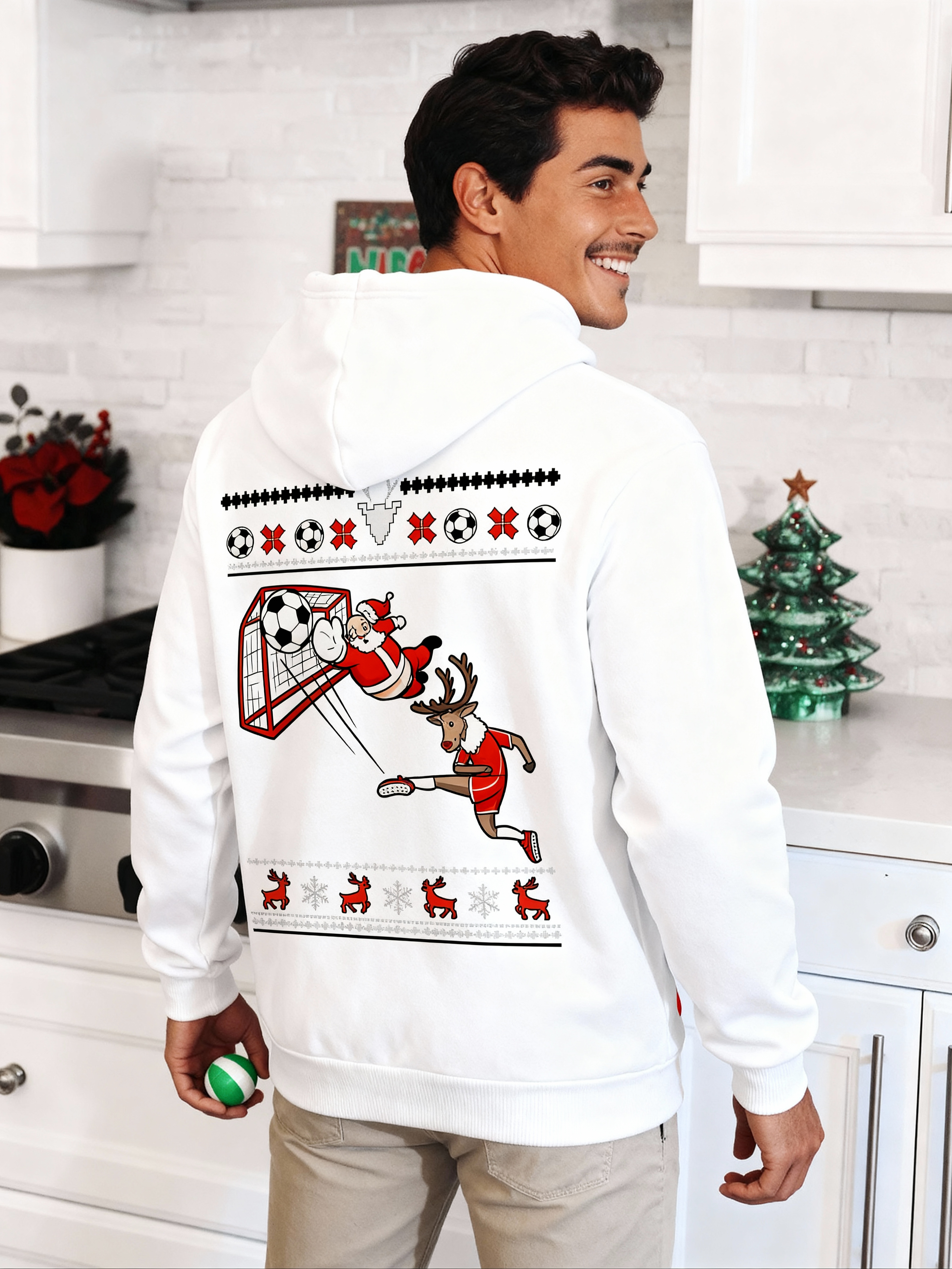 Soccer Santa Reindeer Christmas Hoodie