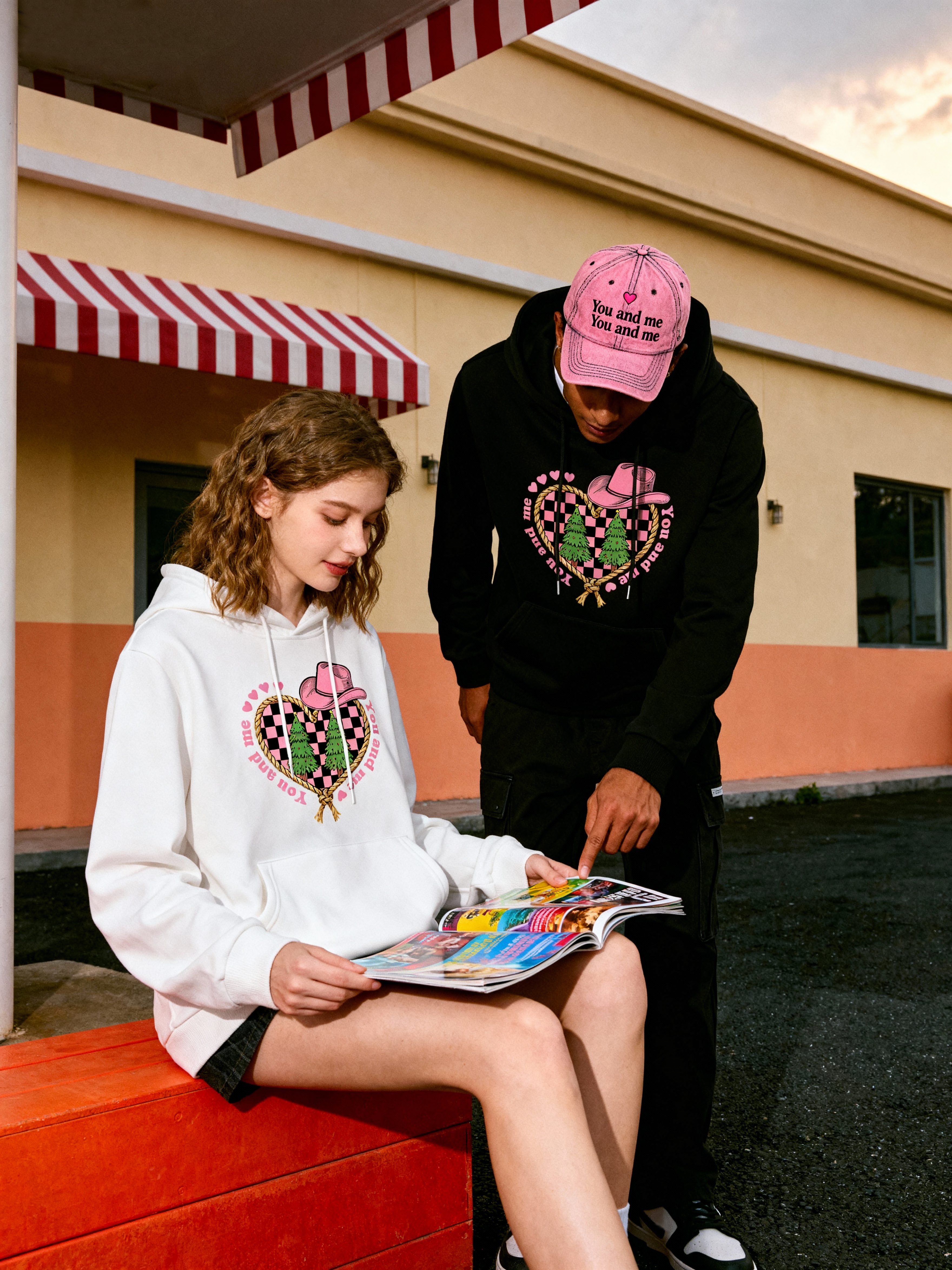 Cowboy Heart Checkerboard Couple Hoodies