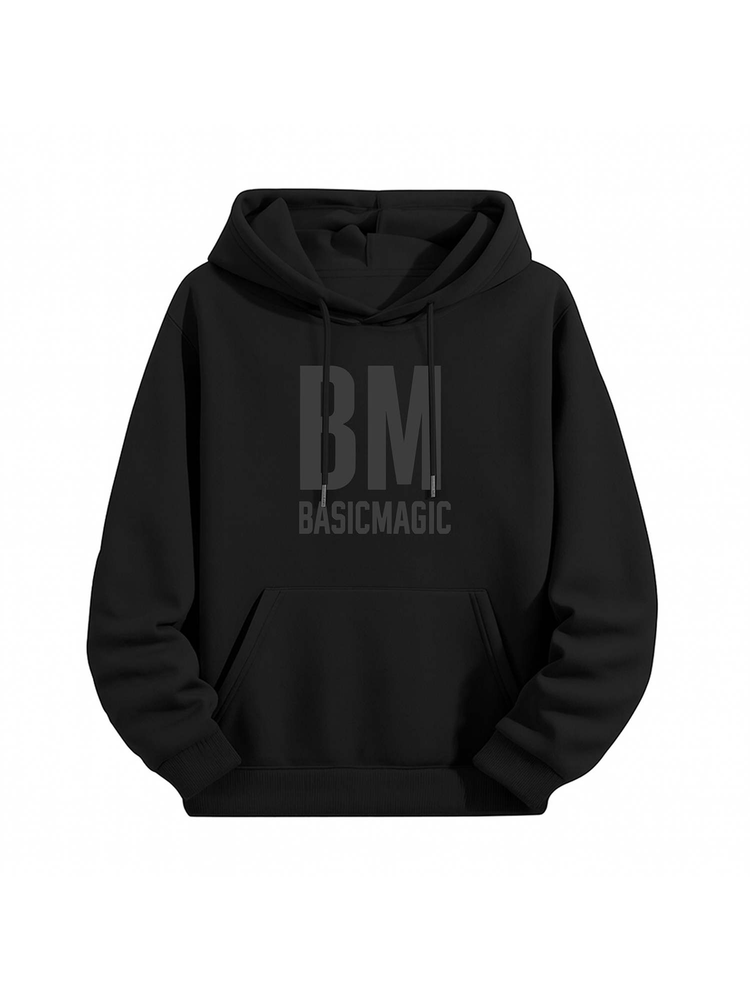 "BM Basic Magic" Letter Print Black Hoodie
