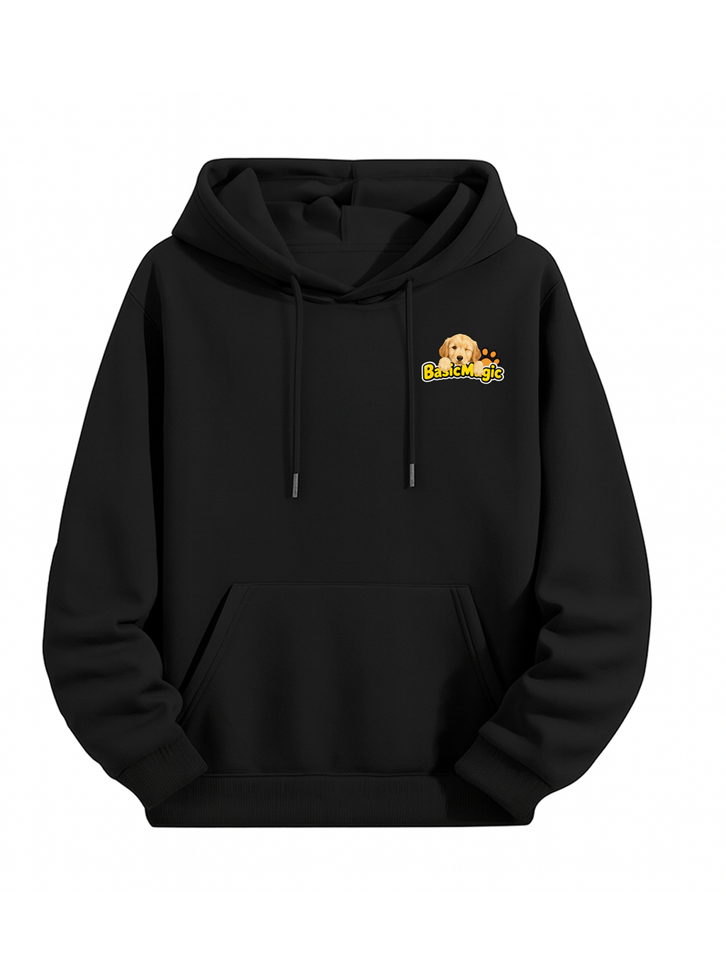 "Sleepy Paws Happy Heart" Cute Dog Print Black Hoodie