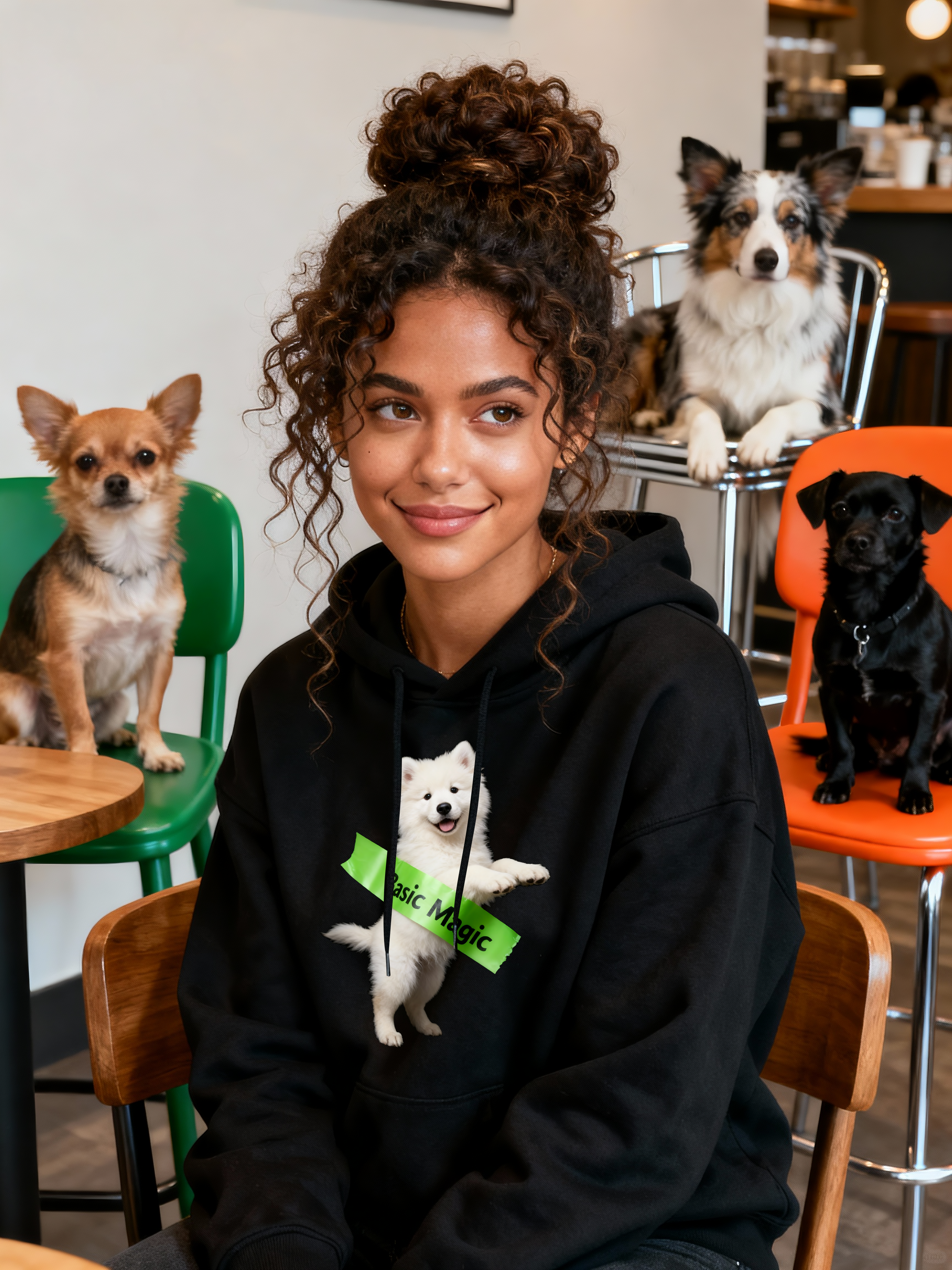 "Basic Magic" Cute Dog Print Black Hoodie