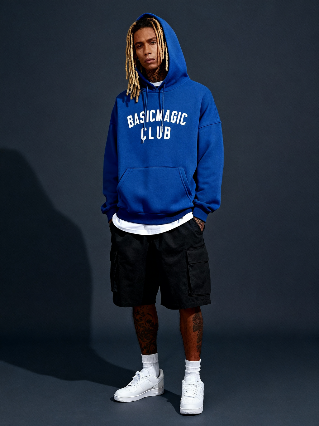 "Basic Magic Club" Letter Print Blue Hoodie