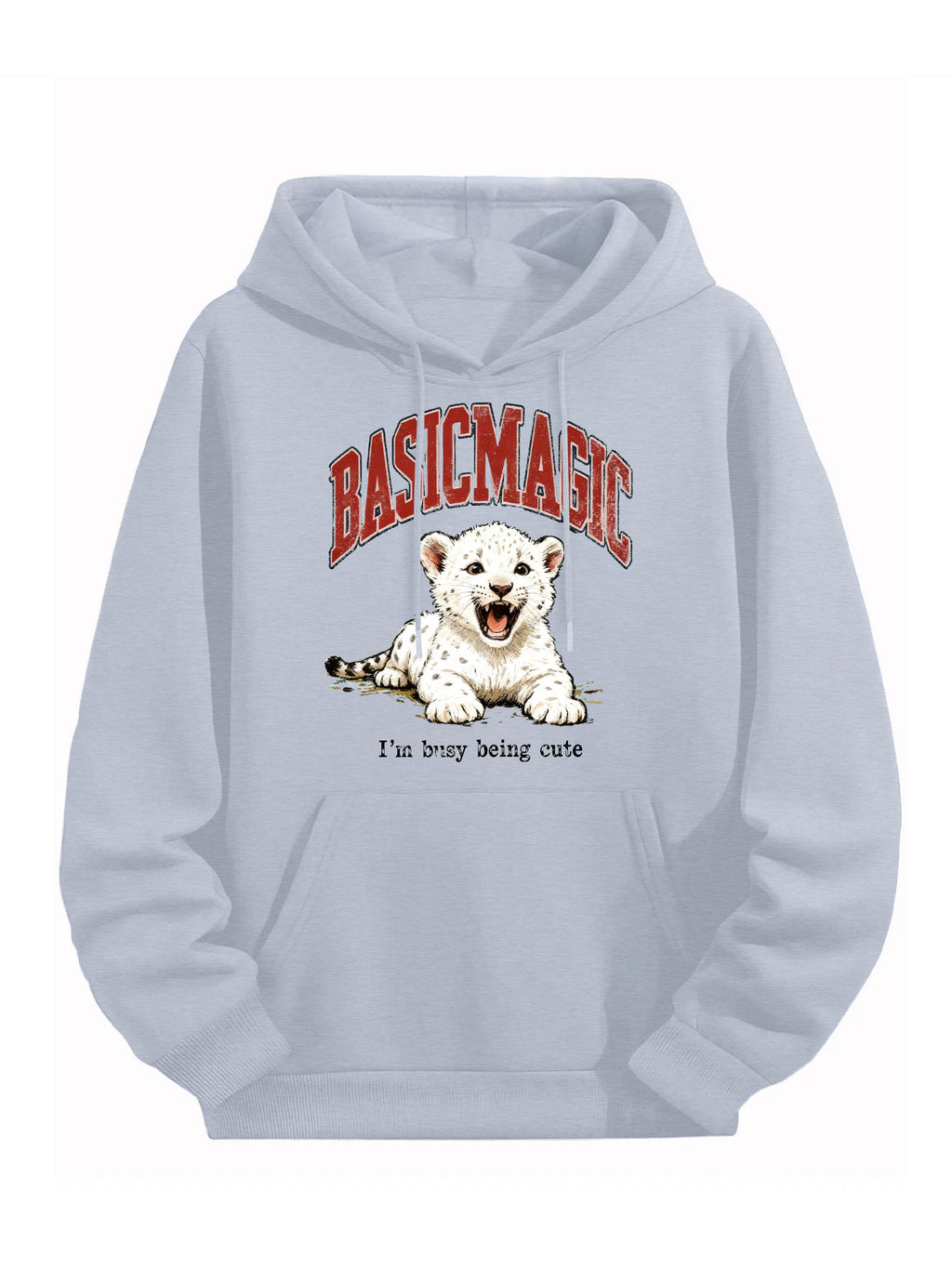 BASICMAGIC Comfy White Tiger Light Blue Hoodie