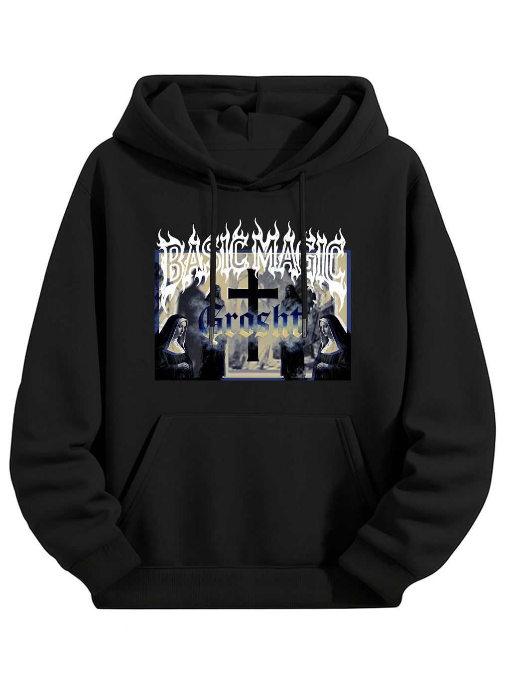 BASICMAGIC Edgy Gothic Art Black Loose Hoodie