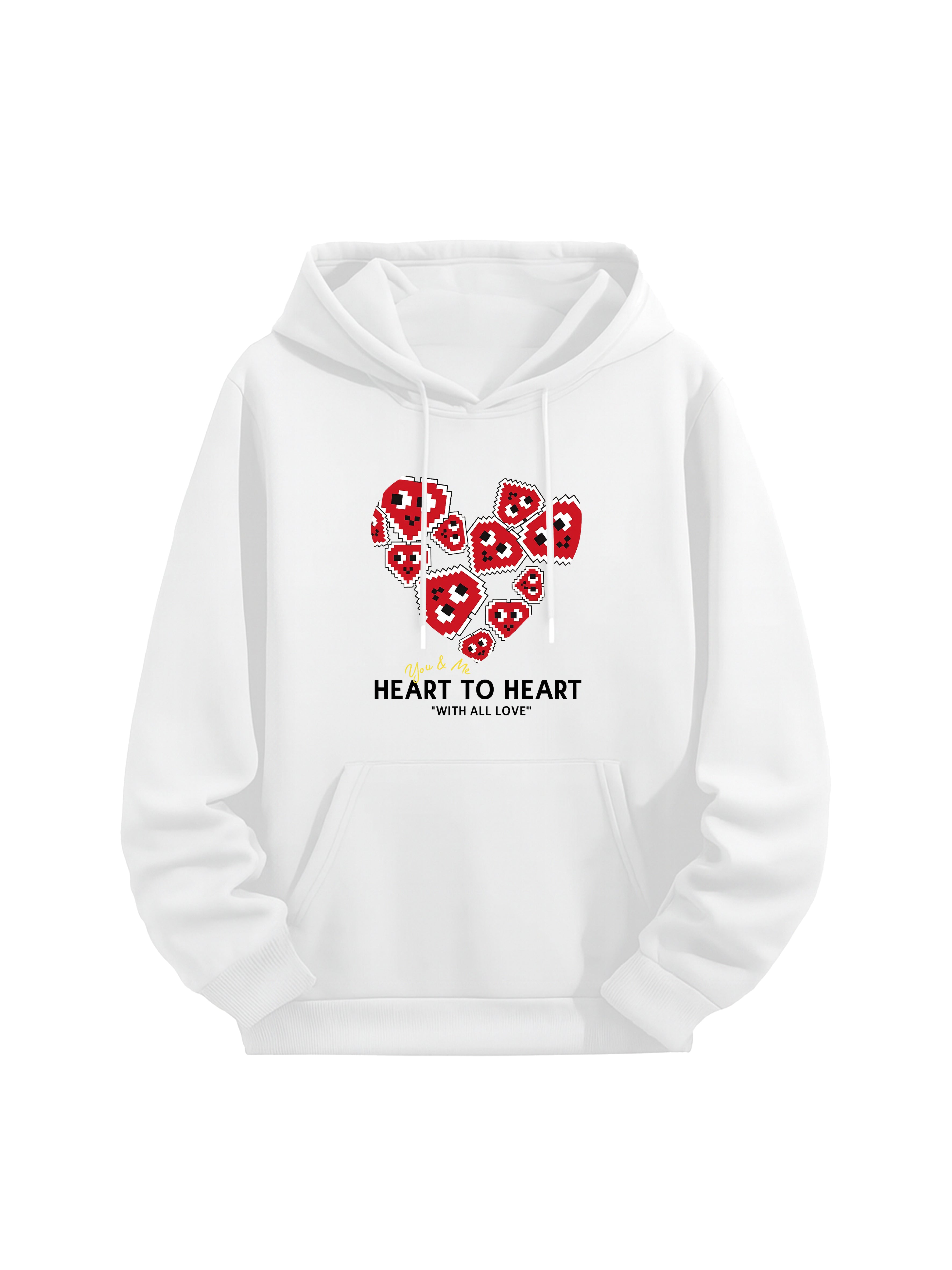 "Heart to Heart" Love Print Black Hoodie