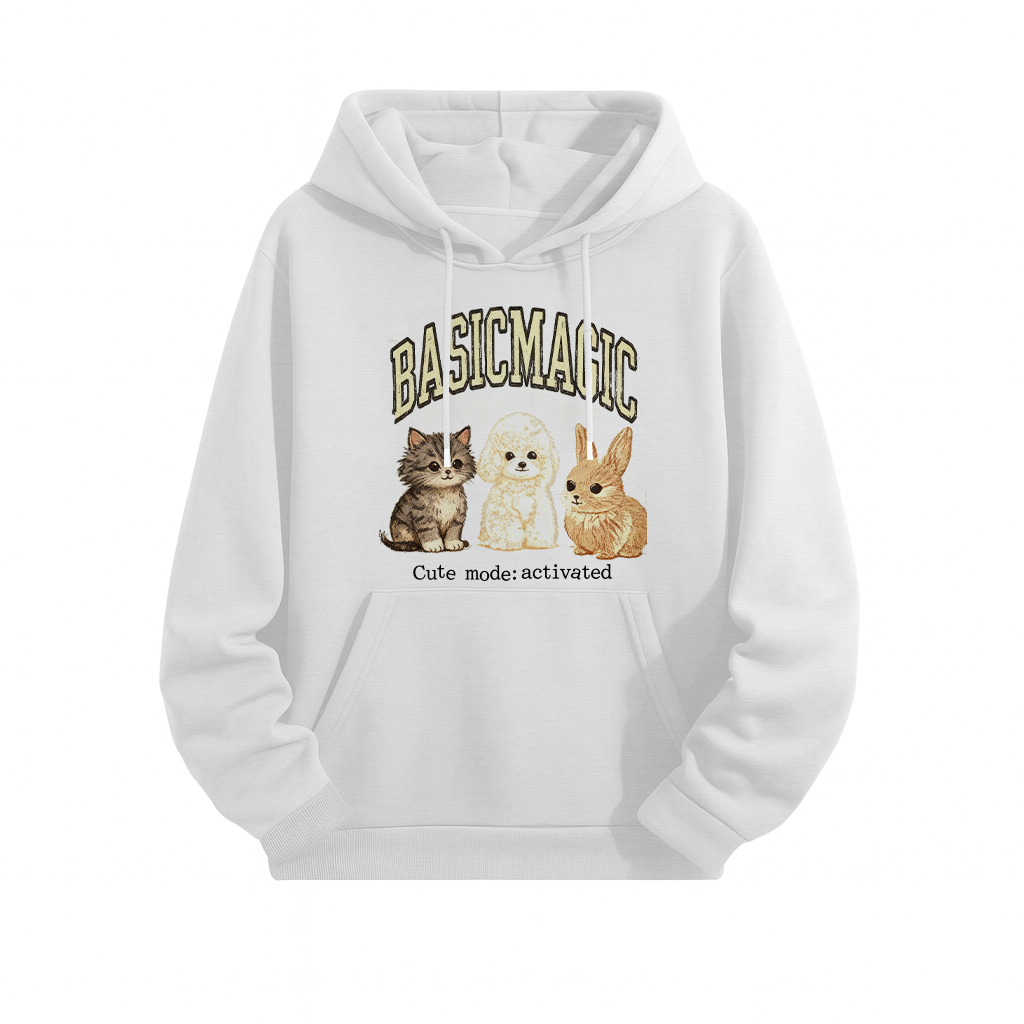 BASICMAGIC Cute Pets Off-White Hoodie