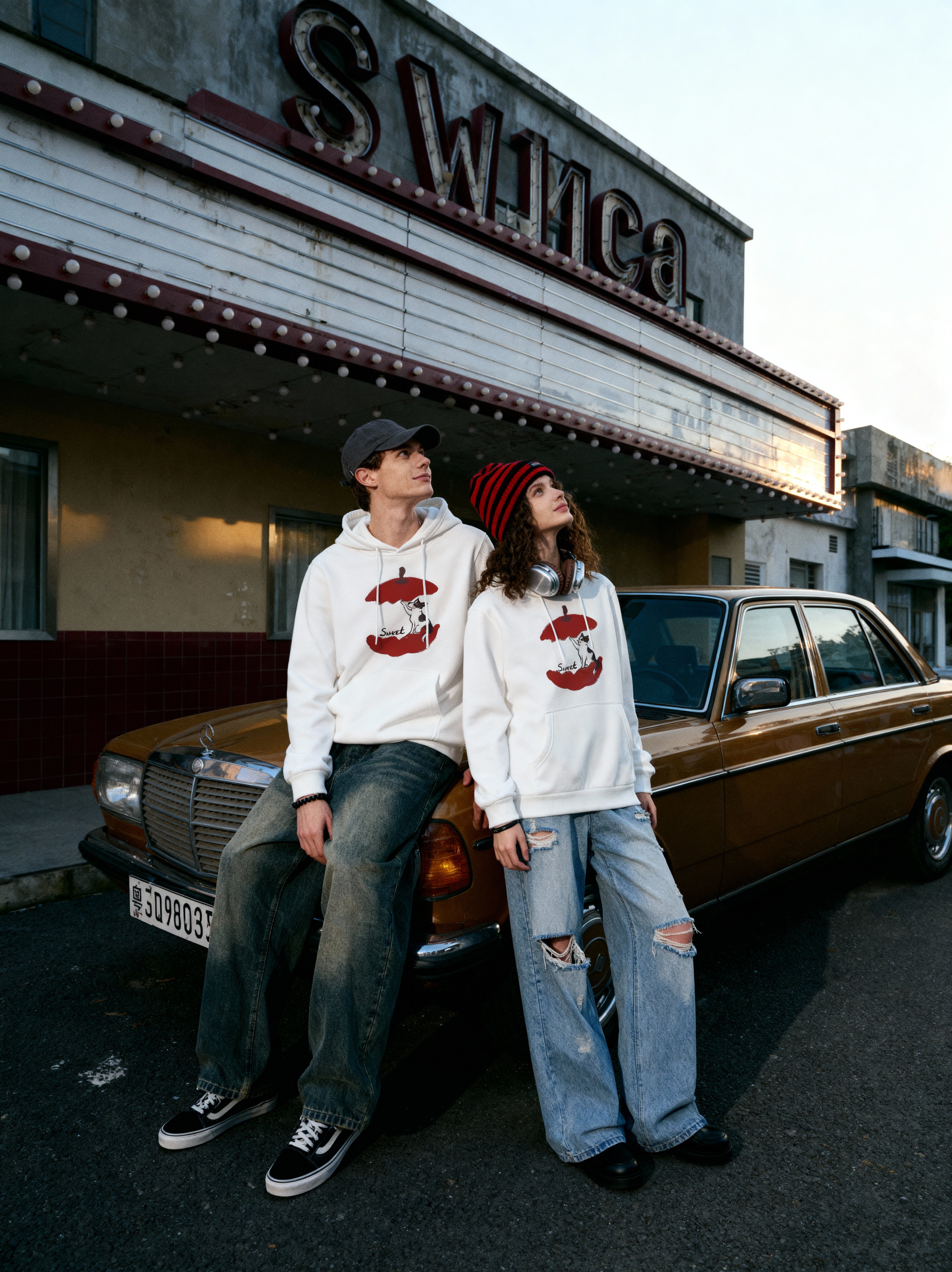 Sweet Feline Bond Couple Hoodies