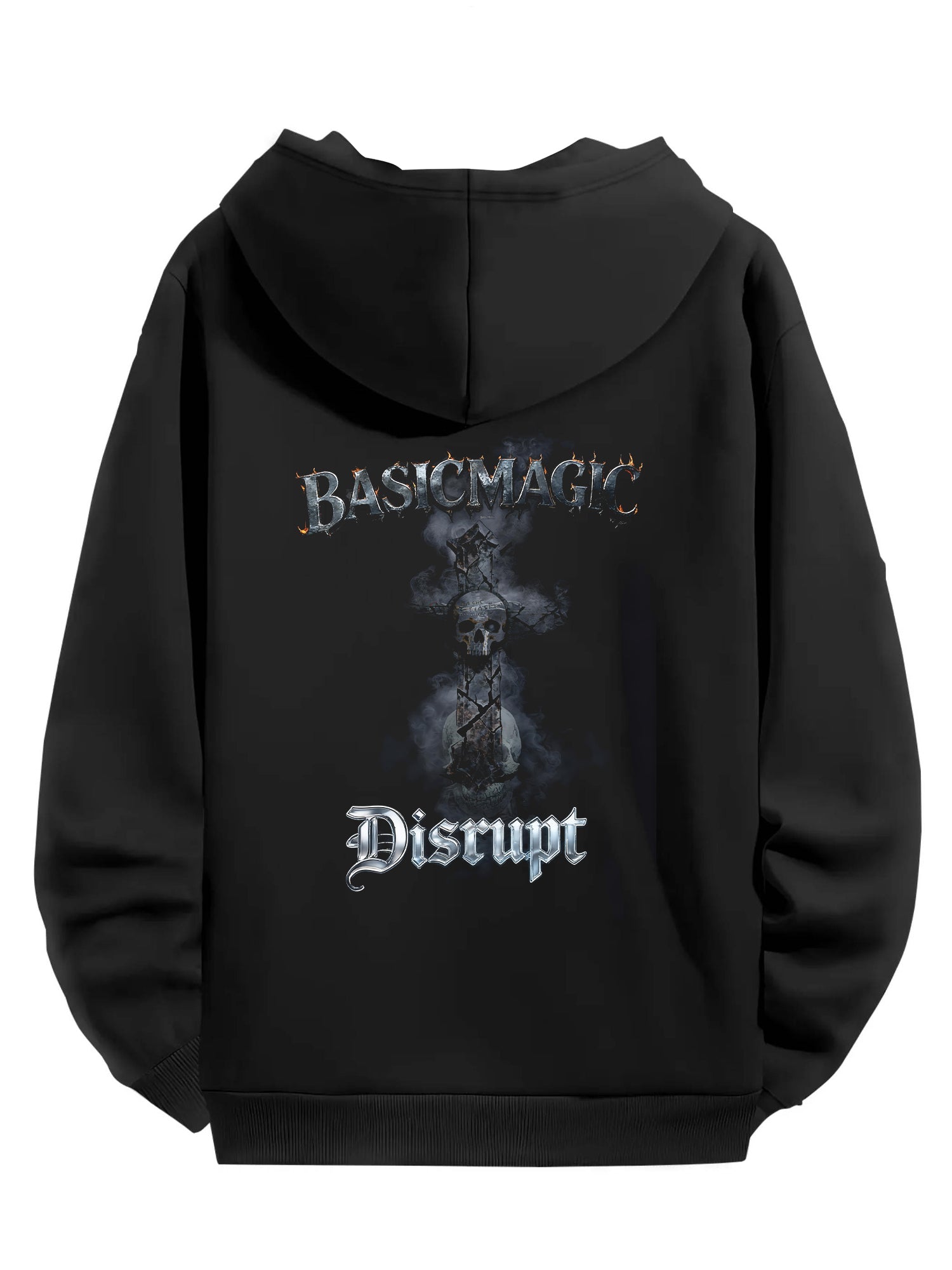 BASICMAGIC Skull Cross “Disrupt” Gothic Black Hoodie