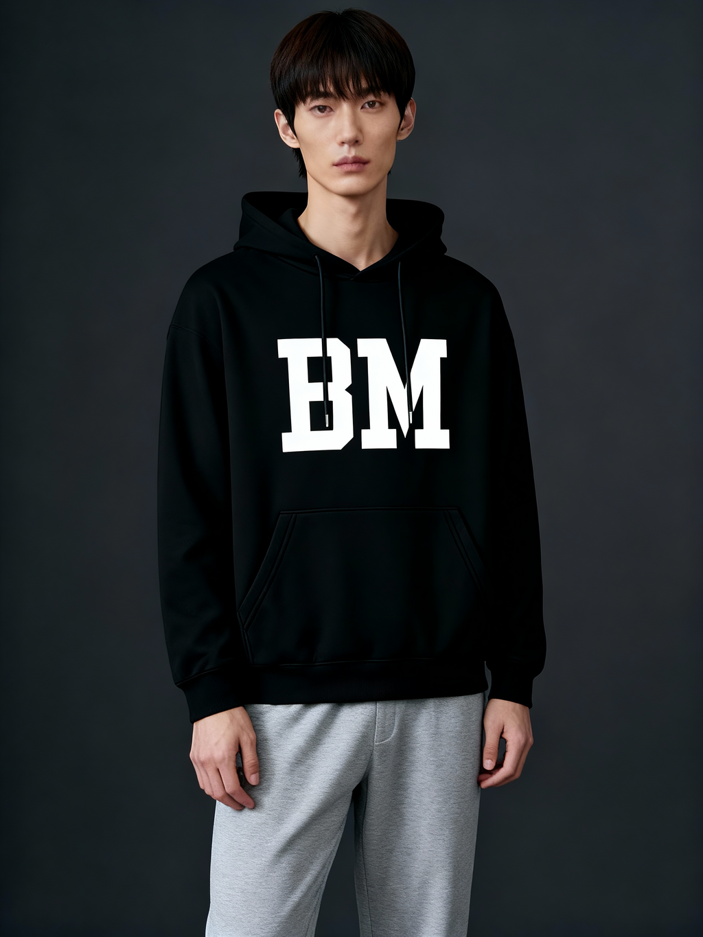 White Ink Graphic Loose Fit Hoodie