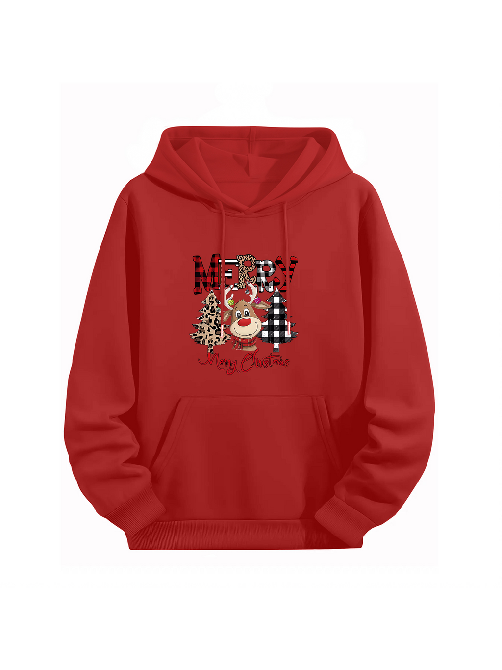 Merry Christmas Reindeer Graphic Blue Hoodie