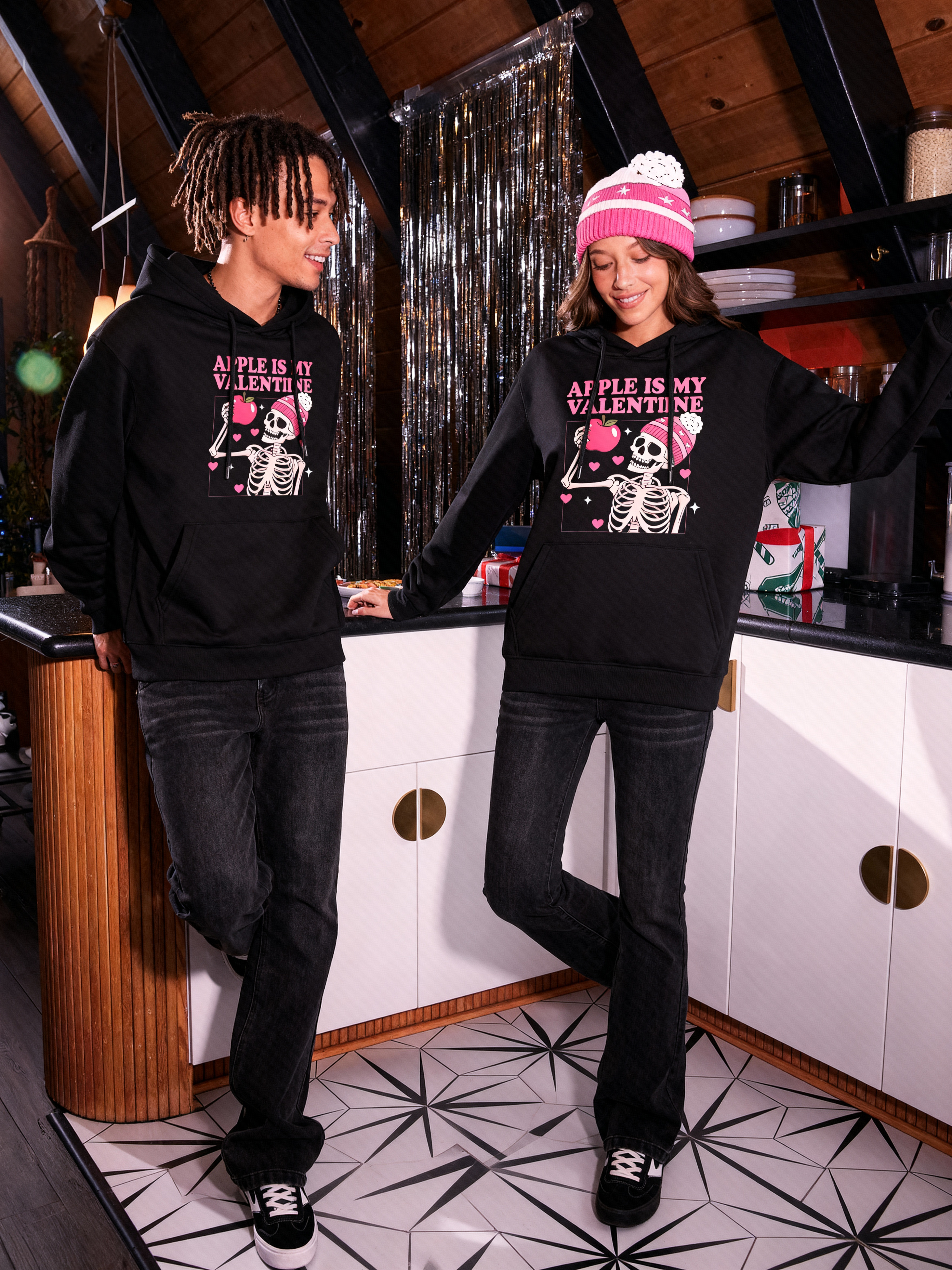 Apple Valentine Skeleton Couples Hoodies