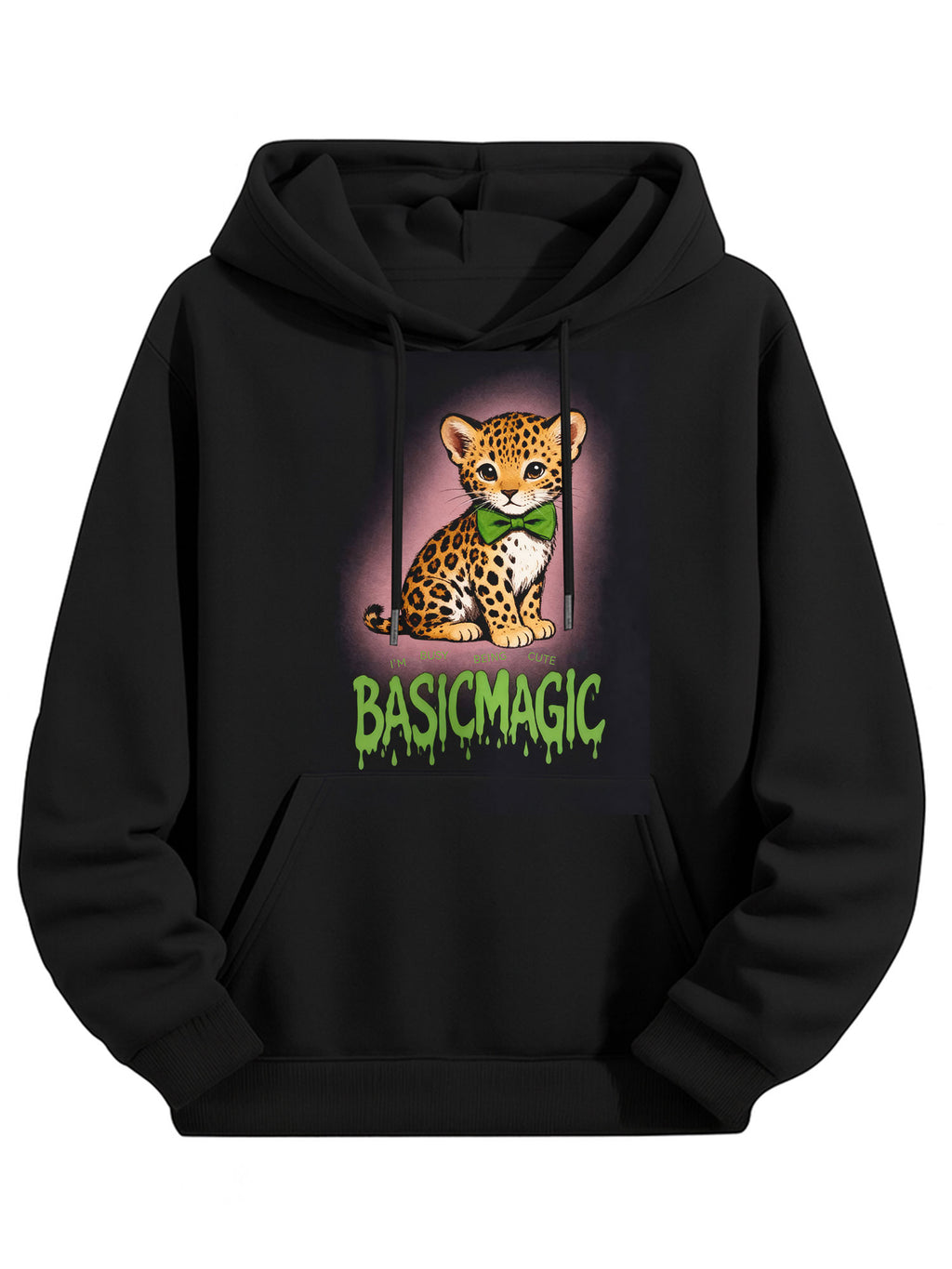 BASICMAGIC Edgy Leopard Cub Black Hoodie