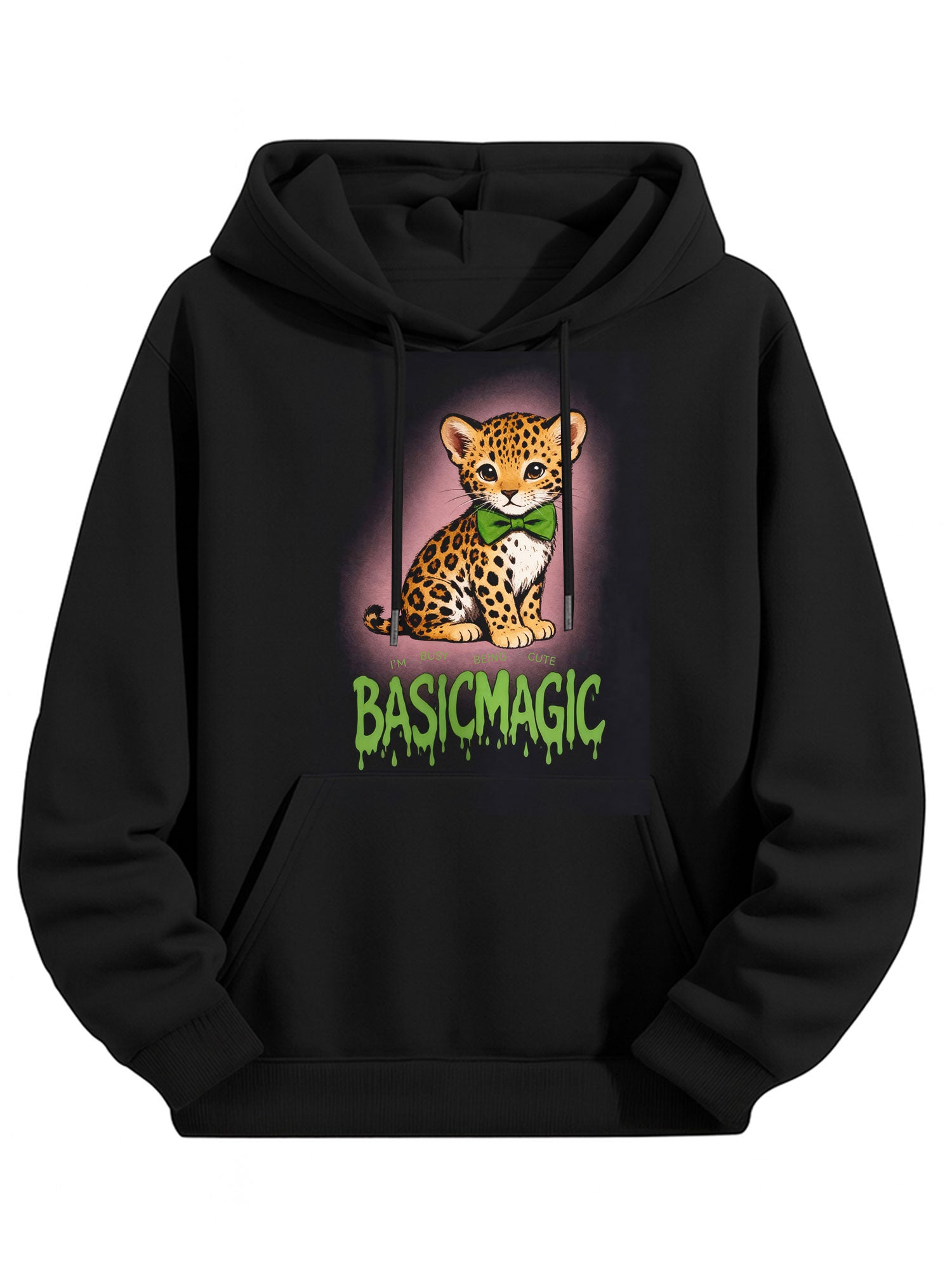 BASICMAGIC Edgy Leopard Cub Black Hoodie