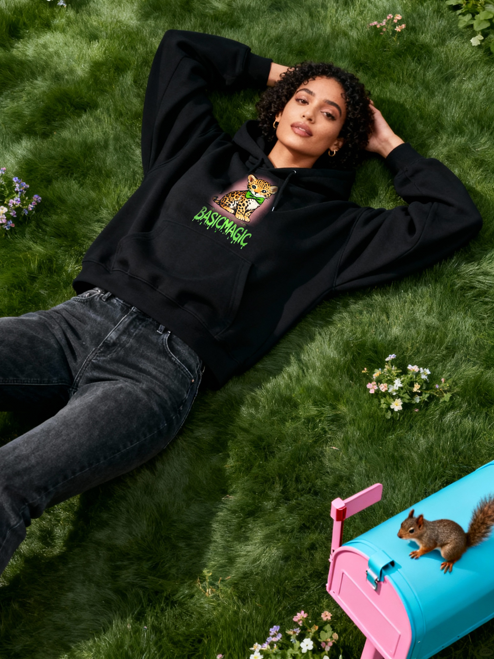 BASICMAGIC Edgy Leopard Cub Black Hoodie